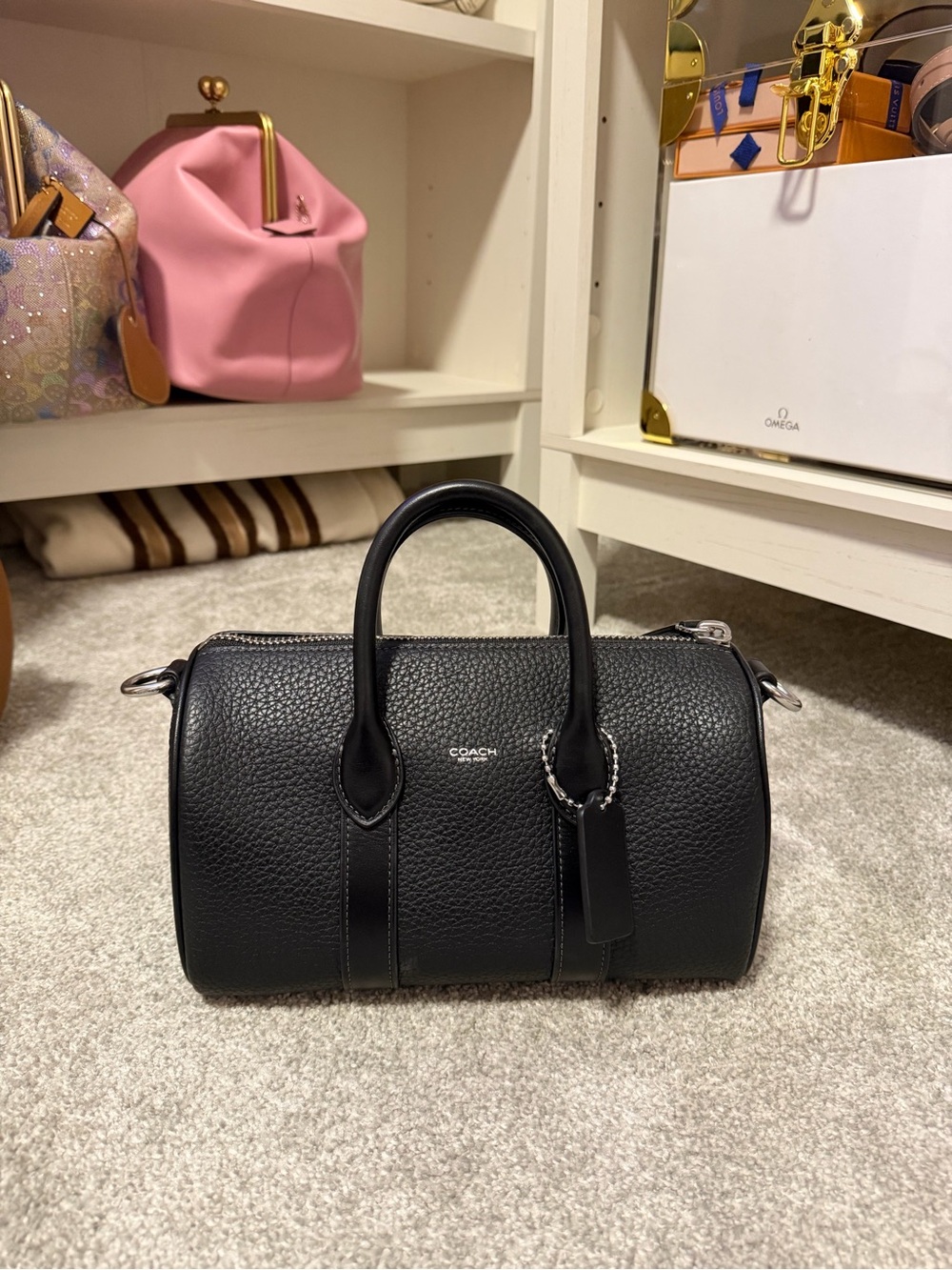 Coach Compass 25 Black Pebbled Leather